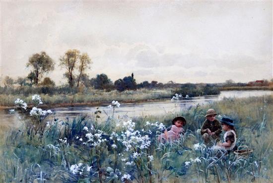 Hector Caffieri (1847-1932) Children beside a river, 10 x 15in.